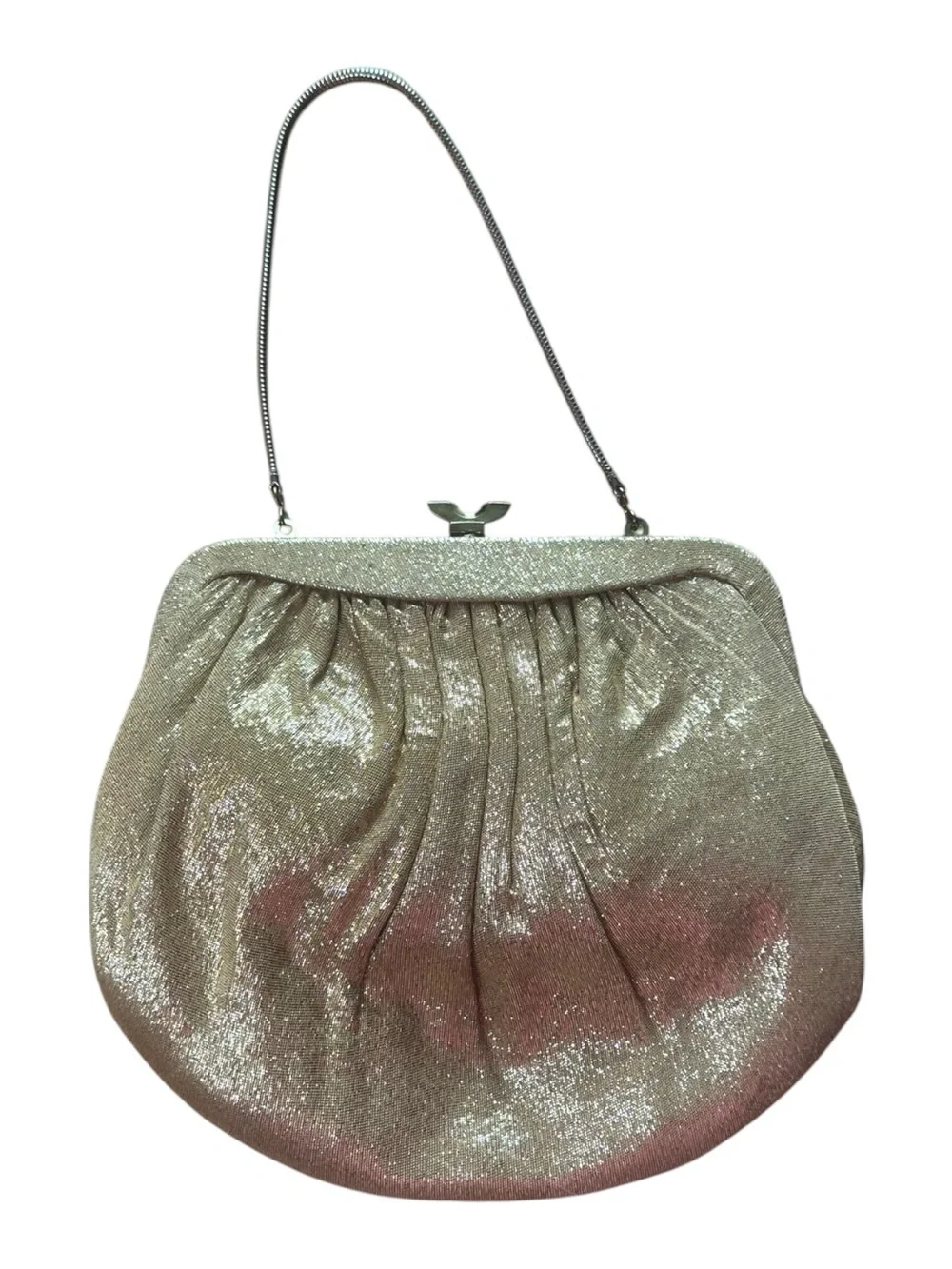 Vintage Gold Metallic Evening Bag Purse Clutch Chain Handle Formal Mid Century